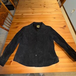 AMI Suede Leather Jacket Women's Large Black Lined Button Western Shirt Top L